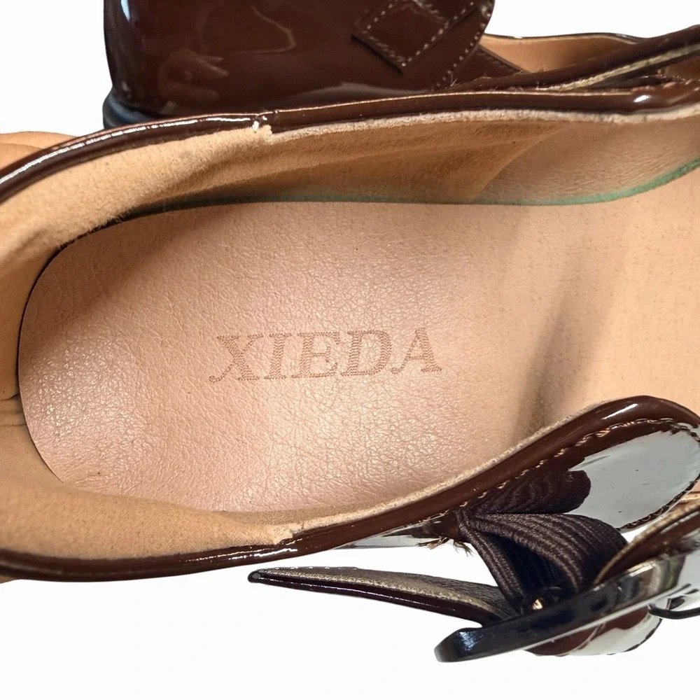 Women's Brown Patent Mary Jane Chunky Lug Sole Platform Work Shoes Size 5.5 NWOB